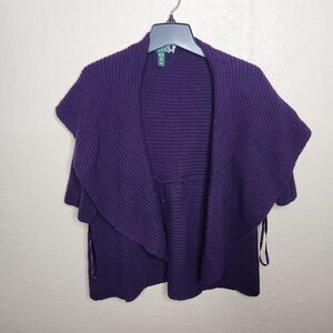 Lauren Ralph Lauren Cardigan Sweater Women's One Size Purple Knit Cotton Ribbed
